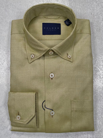 Calder Carmel Ultimate Luxe Oxford Solid Sports Shirt in Lt Olive