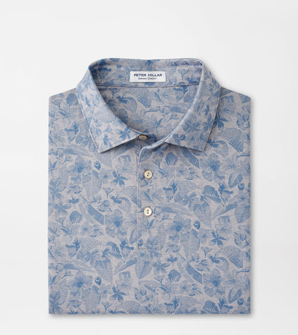 Peter Millar Shadow Stripe Floral Performance Jersey Polo in Gale Grey