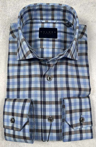 Calder Carmel Melange Twill Exploded Gingham Sport Shirt in Cocoa