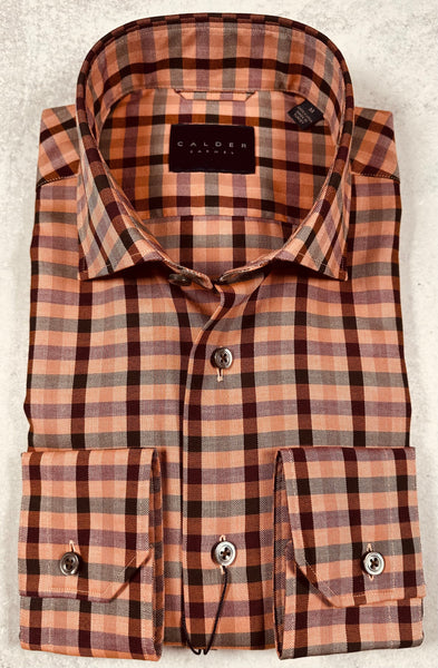 Calder Carmel Melange Twill Exploded Gingham Sport Shirt in Ember