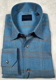 Calder Carmel Melange End On End Twill Windowpane Sport Shirt in Turquoise