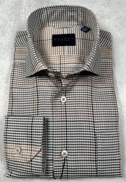 Calder Carmel Exploded Degrade Twill Gingham Sport Shirt in Sand