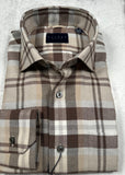 Calder Carmel Melange Brushed Twill Exploded Blanket Plaid Sport Shirt in Cocoa