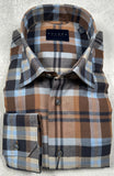 Calder Carmel Melange Brushed Twill Exploded Blanket Plaid Sport Shirt in Navy Blue