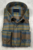 Calder Carmel Melange Boucle Twisted Brushed Overcheck Plaid Sport Shirt in Olive