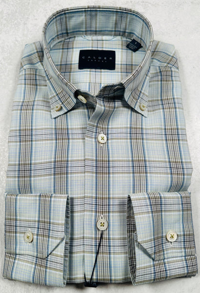 Calder Carmel Luxury 100's Melange Twill Graph Check Sport Shirt in Sage