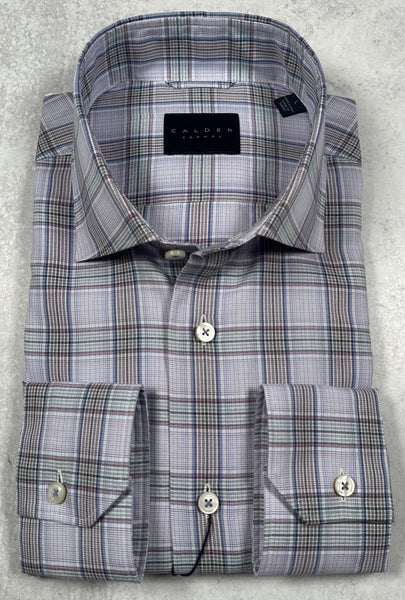 Calder Carmel Luxury 100's Melange Twill Graph Check Sport Shirt in Lavender