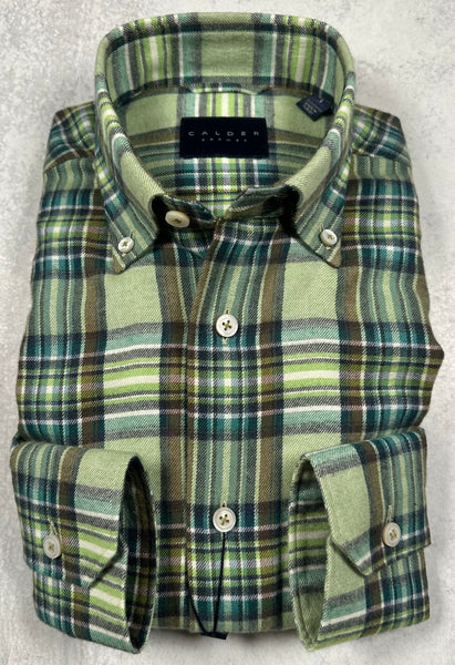 Calder Carmel Ultimate Luxe Double Twisted Plaid Flannel Sport Shirt in Sage