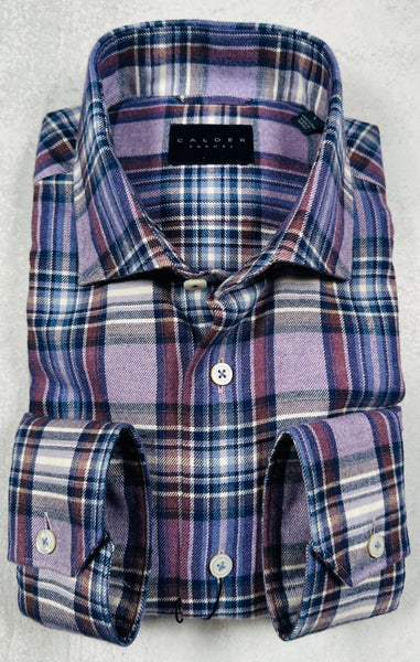 Calder Carmel Ultimate Luxe Double Twisted Plaid Flannel Sport Shirt in Plum