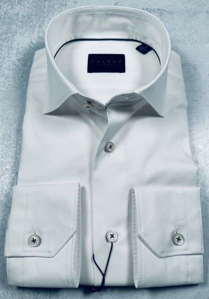 Calder Carmel Luxury 120's Micro Dobby Parque Solid Sport Shirt in White