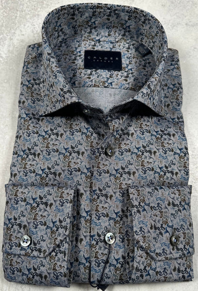 Calder Carmel Micro Floral On Twill Melange Sport Shirt in Indigo