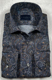 Calder Carmel Luxury Italian Printed Paisley On Twill Melange Sport Shirt in Madder