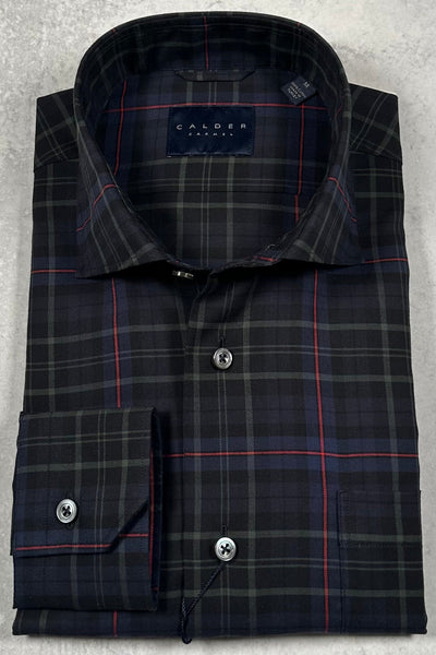 Calder Carmel Melange Twill Exploded Tartan Sport Shirt in Hunter