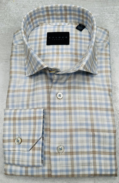 Calder Carmel Luxury Melange Twill Check Sport Shirt in Fog