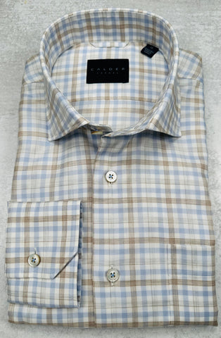 Calder Carmel Luxury Melange Twill Check Sport Shirt in Fog