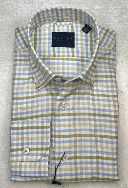 Calder Carmel Luxury Melange Twill Check Sport Shirt in Olive