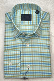 Calder Carmel Luxury Melange Twill Check Sport Shirt in Turquoise