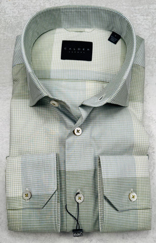 Calder Carmel Luxury Melange Poplin Check Sport Shirt in Olive