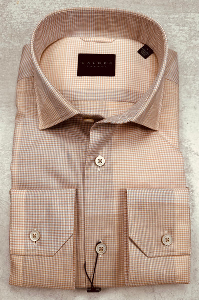 Calder Carmel Luxury Melange Poplin Check Sport Shirt in Papaya