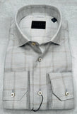 Calder Carmel Luxury Melange Twill Check Sport Shirt in Fog