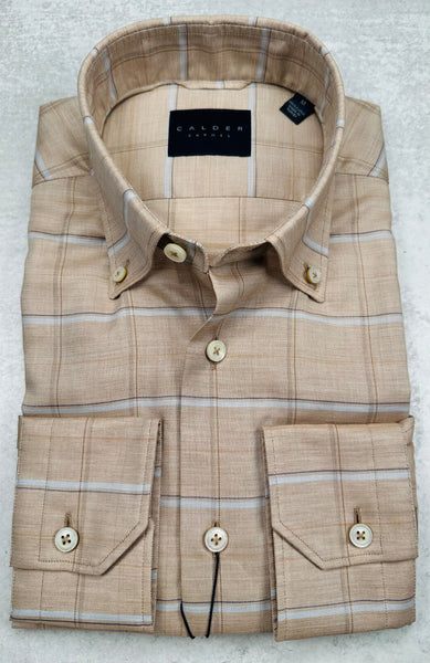 Calder Carmel Luxury Melange Twill Check Sport Shirt in Cocoa