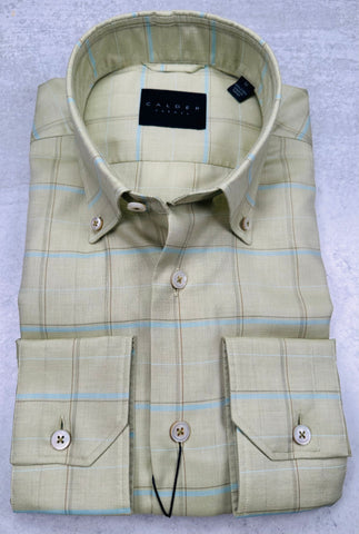 Calder Carmel Luxury Melange Twill Check Sport Shirt in Olive