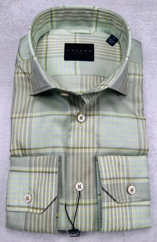 Calder Carmel Luxury Melange Twill Check Sport Shirt in Olive