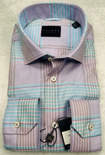 Calder Carmel Luxury Melange Twill Check Sport Shirt in Lilac