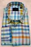 Calder Carmel Luxury Melange Twill Check Sport Shirt in Turquoise