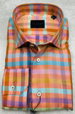 Calder Carmel Luxury Melange Twill Check Sport Shirt in Papaya