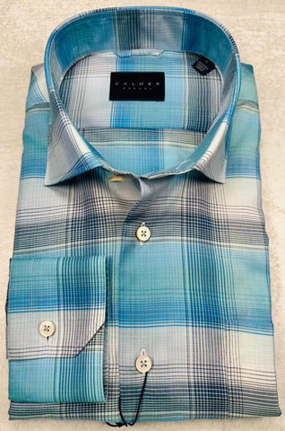 Calder Carmel Luxury Melange Twill Check Sport Shirt in Denim