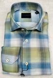 Calder Carmel Luxury Melange Twill Check Sport Shirt in Celery