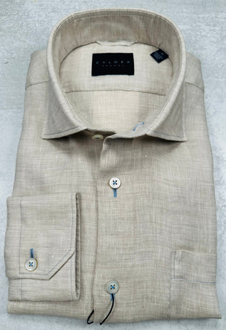 Calder Carmel Luxury Linen Cotton Twill Sport Shirt in Sand