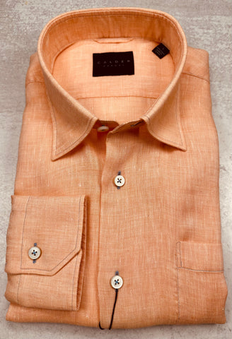 Calder Carmel Luxury Linen Cotton Twill Sport Shirt in Papaya