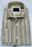 Calder Carmel Luxury Linen Multi Color Poplin Stripe Sport Shirt in Olive