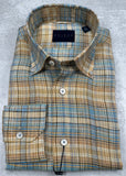 Calder Carmel Luxury Linen Madras Plaid Sport Shirt in Amber