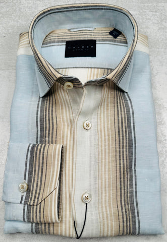 Calder Carmel Luxury Linen Plaid With Satin Sport Shirt in Sky Blue