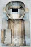 Calder Carmel Luxury Linen Plaid With Satin Sport Shirt in Fog