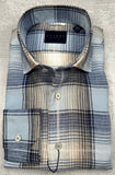 Calder Carmel Luxury Linen Plaid With Satin Sport Shirt in Sky Blue