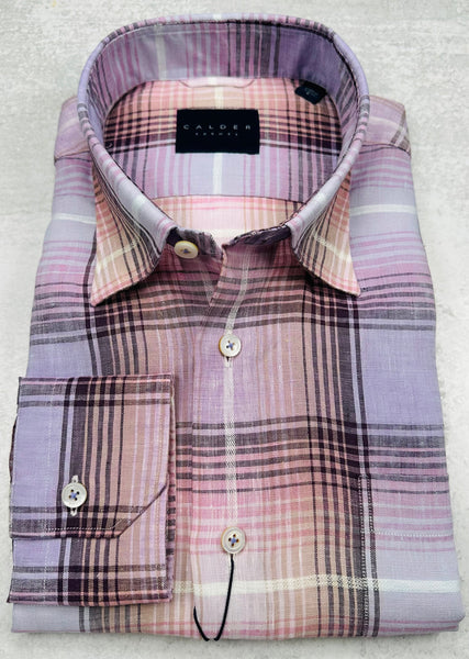 Calder Carmel Luxury Linen Plaid With Satin Sport Shirt in Lilac