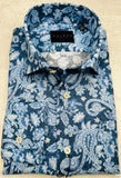 Calder Carmel Luxury Italian Printed Stretch Poplin Sport Shirt in Ensign