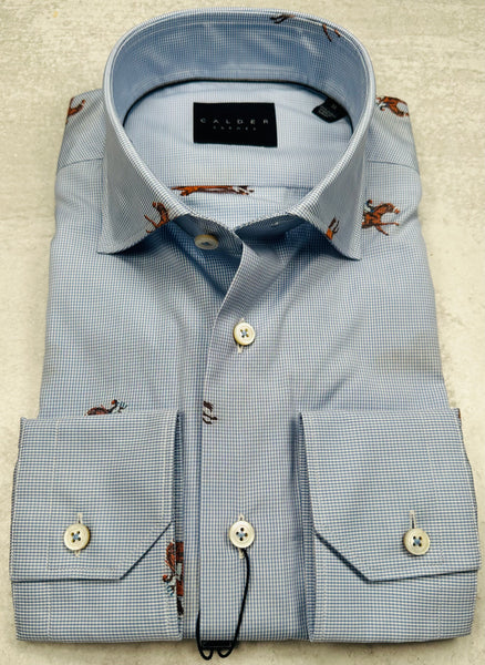 Calder Carmel Luxury Italian Fil Coupe Micro Gingham Check Sport Shirt in Sky Blue