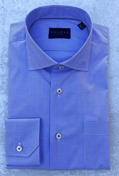 Calder Carmel Lux Poplin Micro Gingham Sport Shirt in Navy Blue