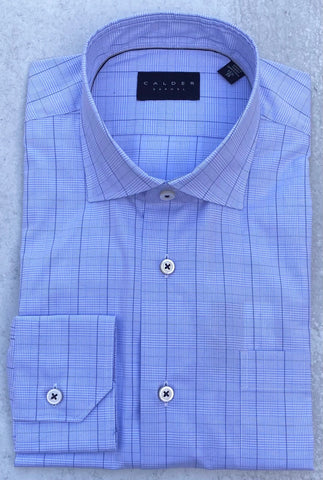 Calder Carmel Lux Pinpoint Oxford Glen Plaid Sport Shirt in Sky Blue