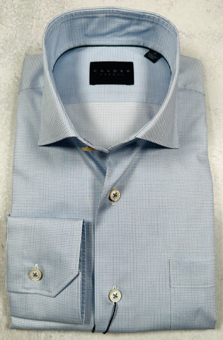 Calder Carmel Luxury 120'S Twill Micro Check Sport Shirt in Sky Blue