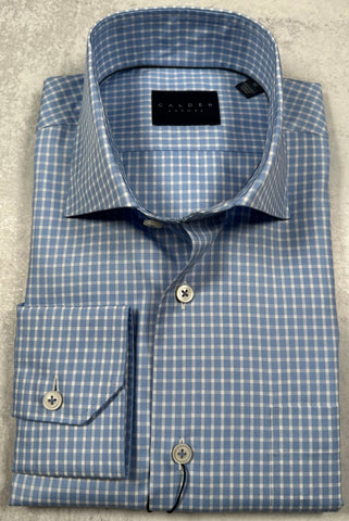 Calder Carmel Luxury 100'S 2Ply Twill Check Sport Shirt in Sky Blue