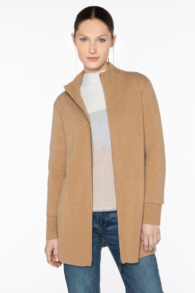 Kinross Cashmere Doubleknit Zip Mock Cardigan