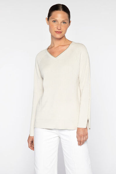 Kinross Cashmere Lurex Tipped Vee