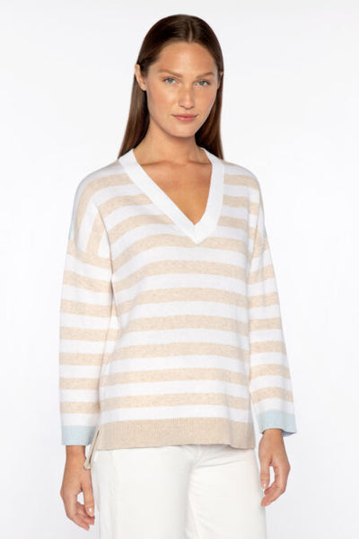 Kinross Cashmere Hi-Low Stripe Vee