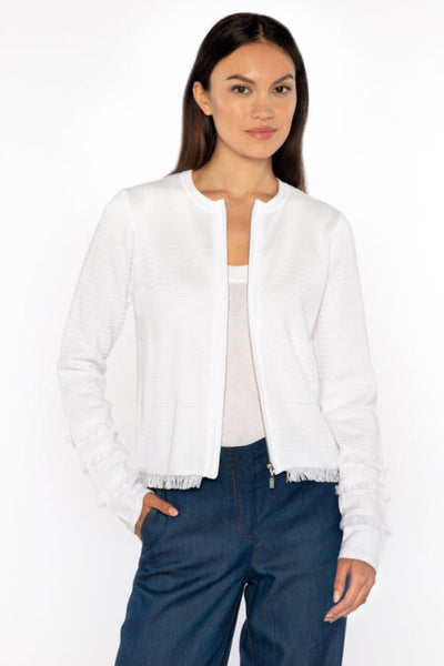 Kinross Cashmere Fringe Zip Cardigan